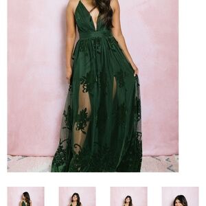 NWT Luxxel Hunter green floral lace maxi dress